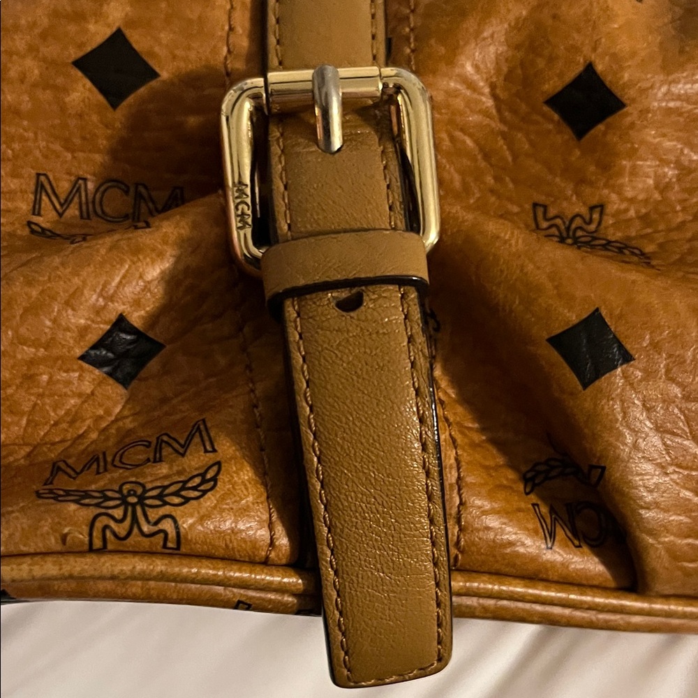 MCM Cognac Visetos Monogram Tote with Gold Plaque - Picture 6 of 16
